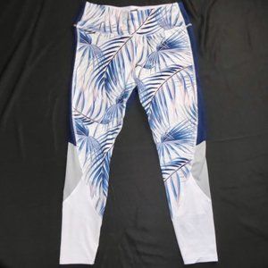 TROPICAL PALMS ACTIVE LEGGINGS ANKLE CROP PINK BLUE GRAY COLORBLOCK AVIA GYM S